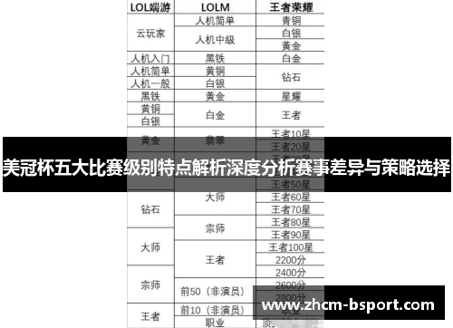 美冠杯五大比赛级别特点解析深度分析赛事差异与策略选择